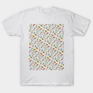 Flowery Sugarbird Pattern T-Shirt
